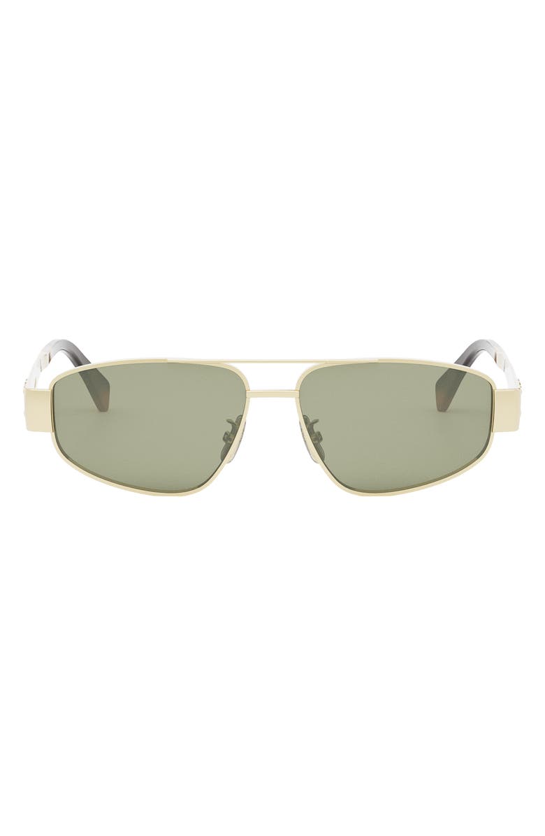 CELINE Triomphe 57mm Pilot Sunglasses, Main, color, Shiny Endura Gold / Green