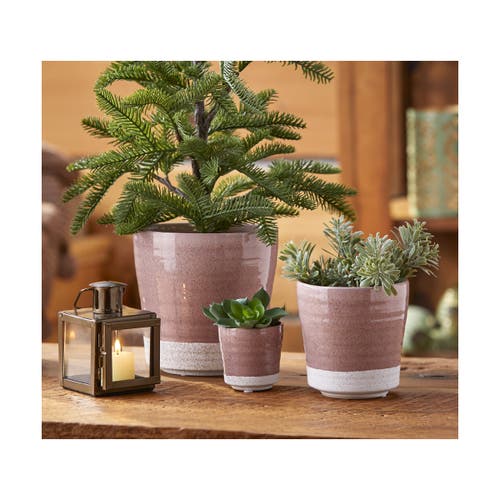 Tag Two Tone Blush Ceramic Planter For Garden Decor In Pink