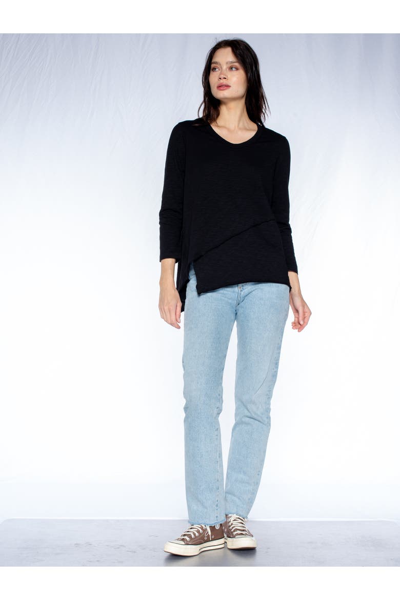 Crew 3/4 Sleeve EZ Cross Over Hem Shirt, Alternate, color, Grey Heather