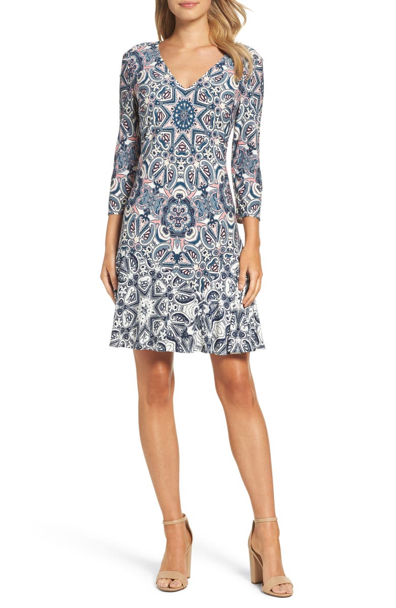 Eliza J Print Knit A-Line Minidress, Main, color,
