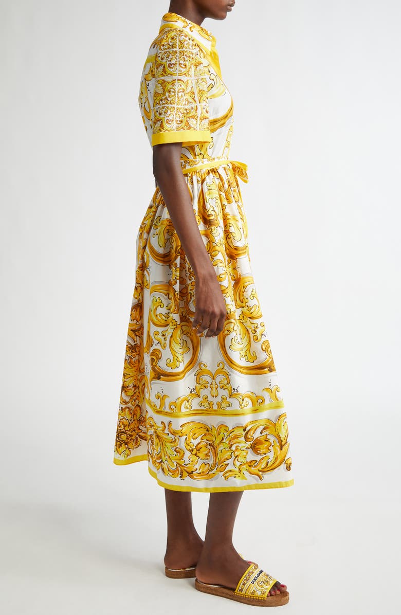 Dolce&Gabbana Majolica Print Cotton Poplin Midi Shirtdress, Alternate, color, 