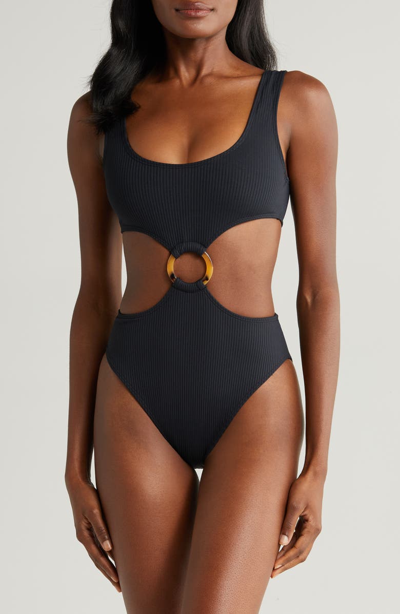 MONTCE Ky Rib Cutout One-Piece Swimsuit, Main, color, Black Rib
