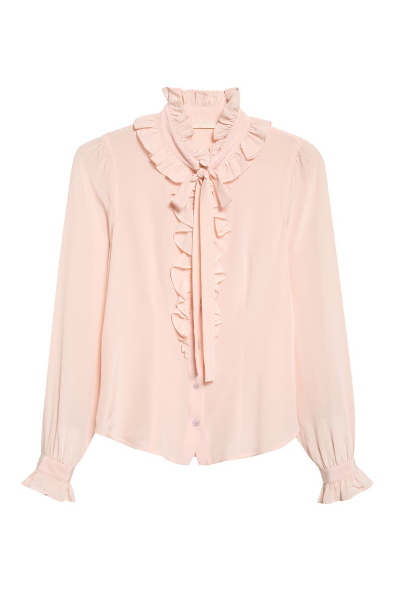 Catroux Ruffle Neck Silk Top, Alternate, color, POWDER