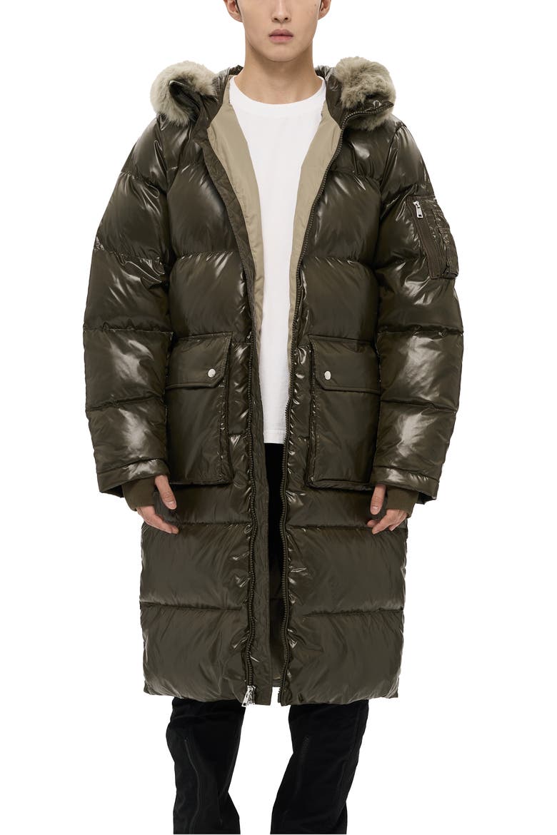Audet Mens Long Hooded Down Parka, Main, color, Green