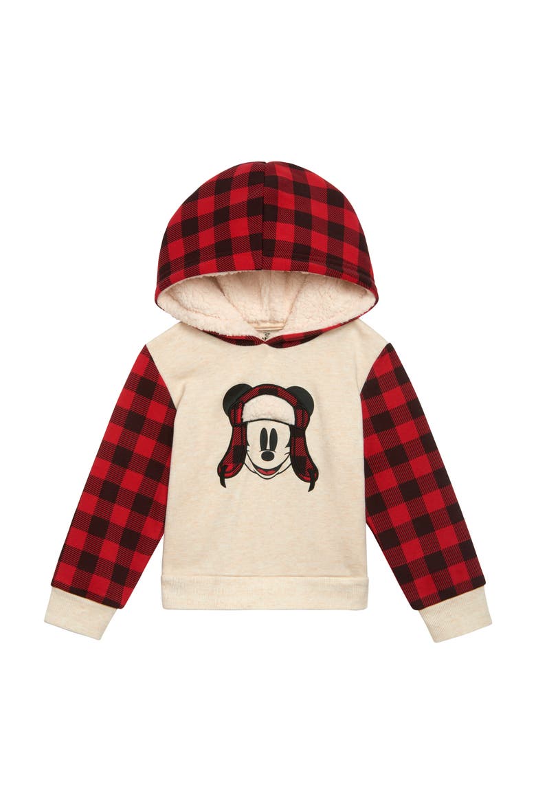 Mickey Mouse Holiday Fleece Hooded Pullover, Main, color, Oatmeal Red Mickey