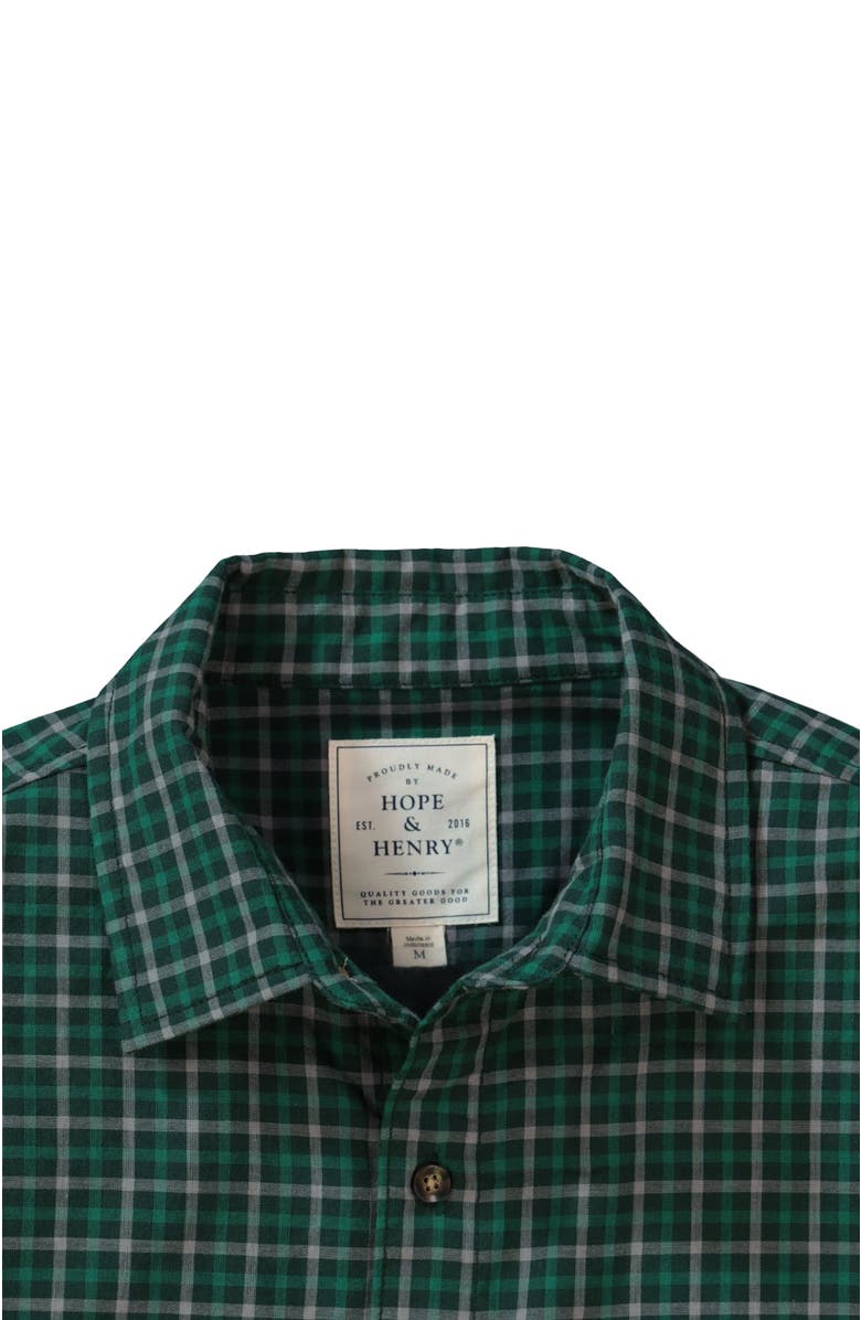 Hope & Henry Men's Convertible Double Weave Button Down Shirt, Alternate, color, Green And Grey Check