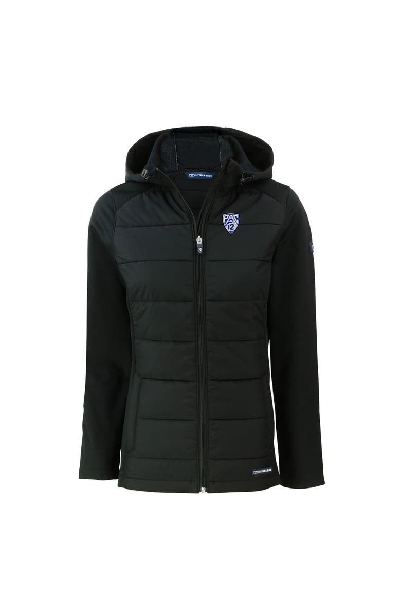 Cutter & Buck Women's Cutter & Buck Black Pac-12 Gear Evoke Hybrid Eco Softshell Recycled Full-Zip Hoodie Jacket, Alternate, color,