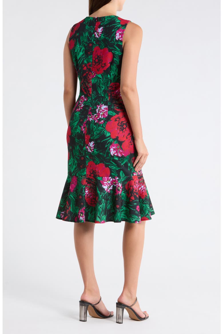 Floral Sleeveless Ruffle Hem Midi Dress, Alternate, color, RED/ GREEN