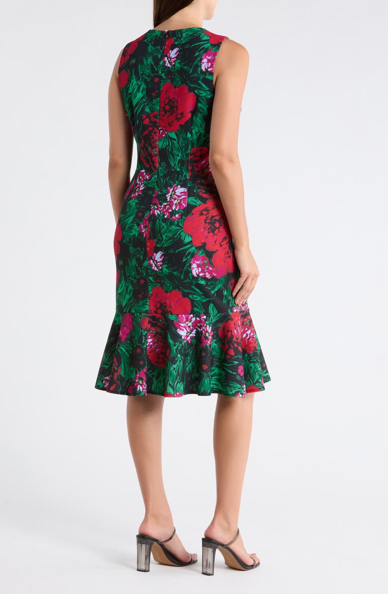 Julia Jordan Floral Sleeveless Ruffle Hem Midi Dress, Alternate, color, Red/ Green