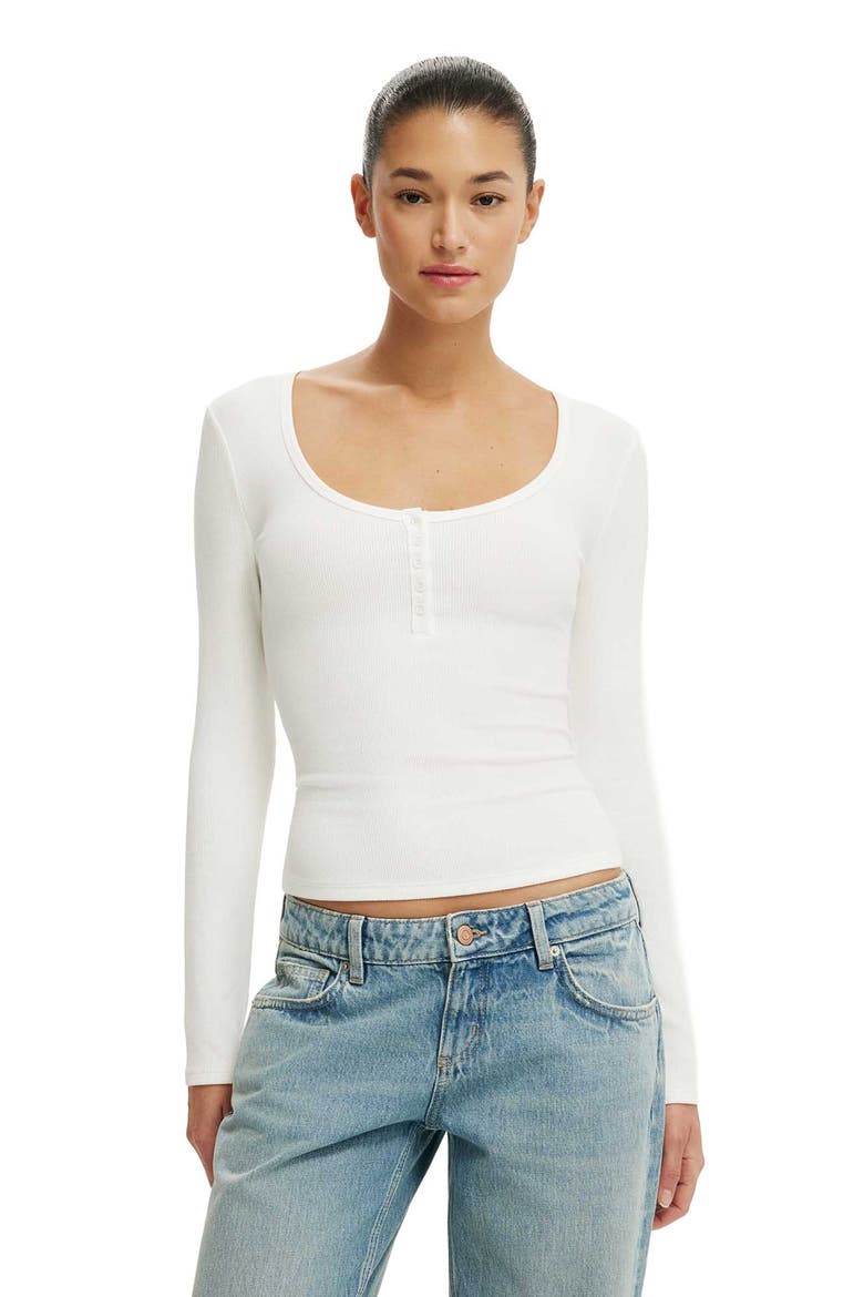 Women's Blake Scoop Henley Long Sleeve, Main, color, Vintage White
