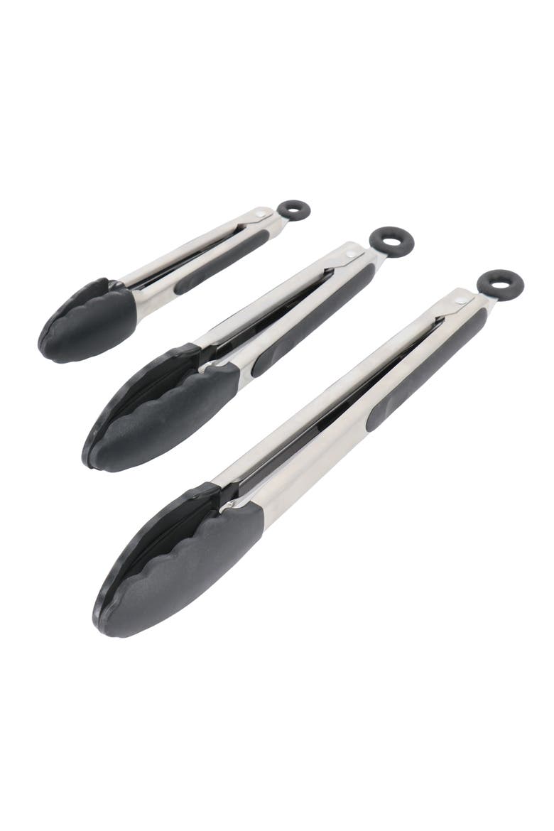 Baldwyn 3 Piece Stainless Steel Kitchen Tongs Set, Alternate, color, Black