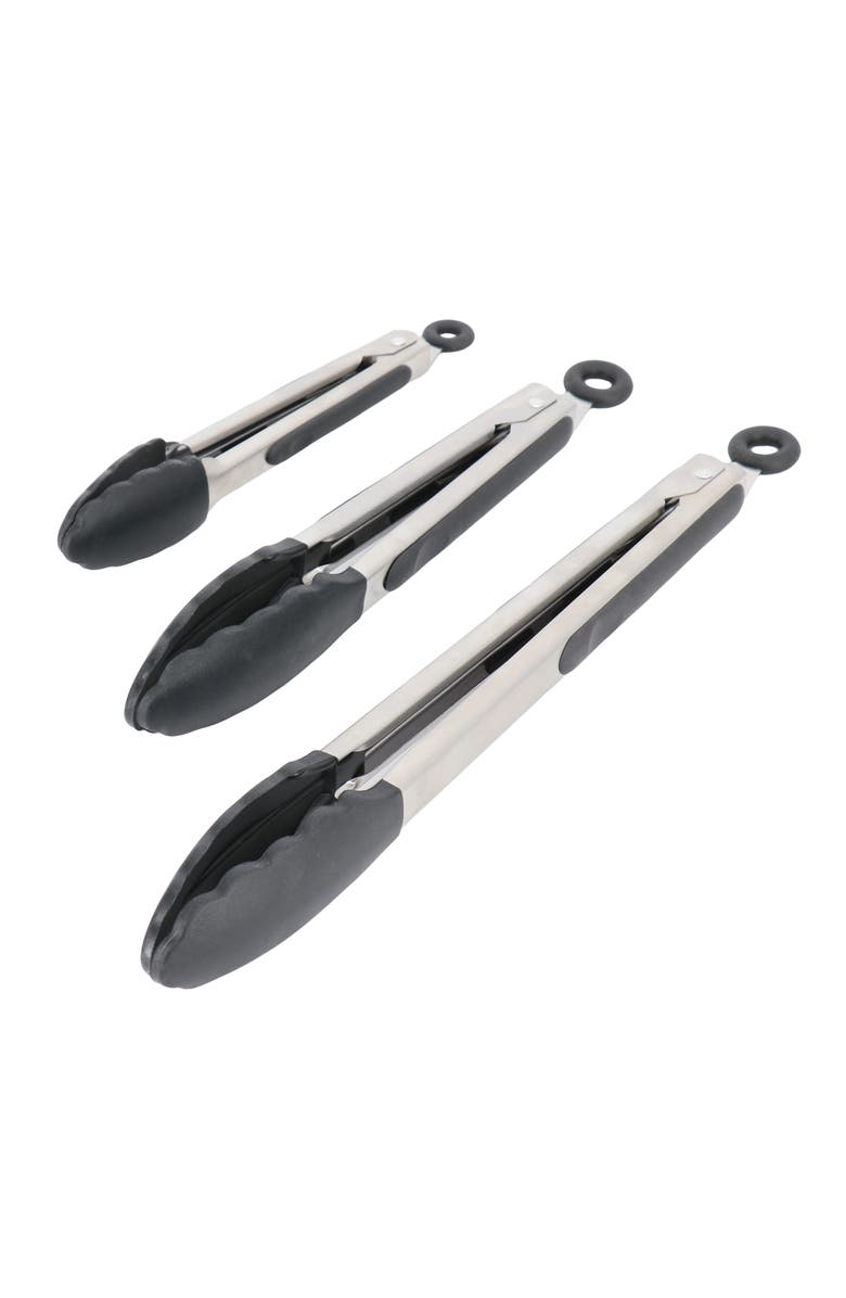 OSTER Baldwyn 3 Piece Stainless Steel Kitchen Tongs Set, Alternate, color, Black
