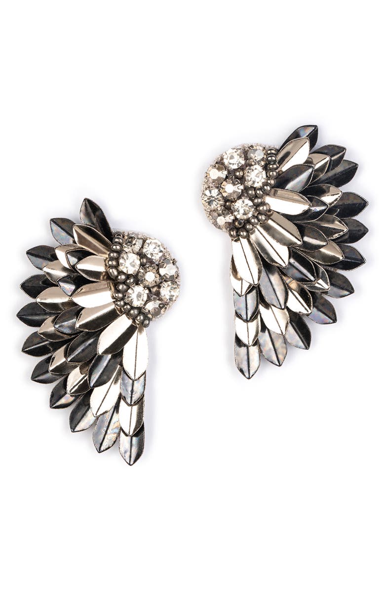 Deepa Gurnani Perry Wing Drop Earrings, Main, color, Silver/ Gunmetal