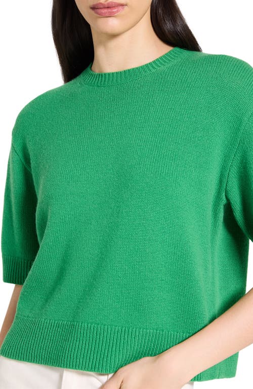 Theory Cashmere Cropped Short Sleeve Sweater In Green