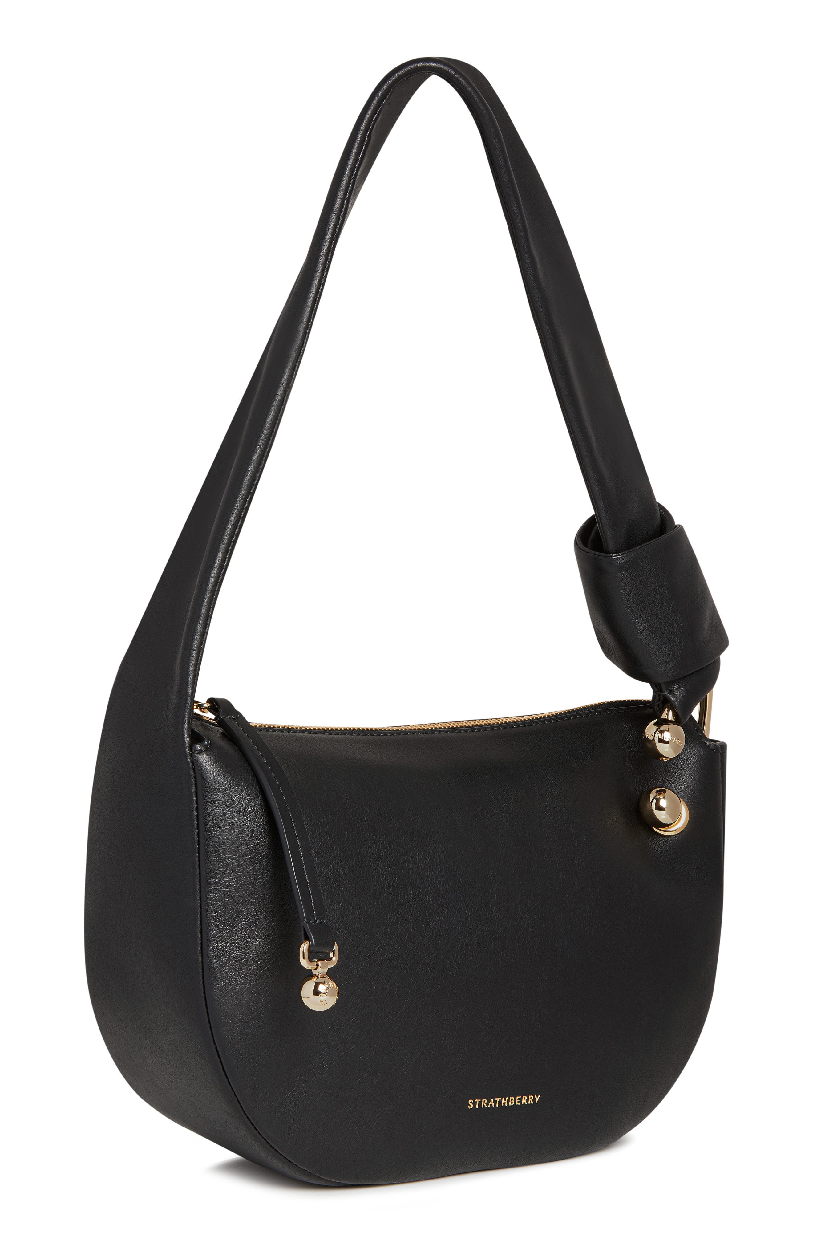 Strathberry Mini Halo Leather Shoulder Bag, Alternate, color, Black