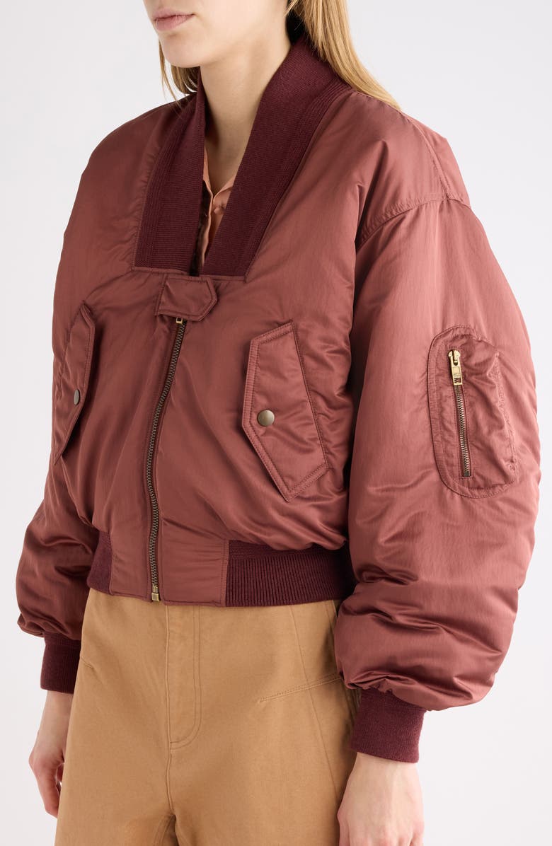 Chloé Oversize Techniacal Satin Bomber Jacket, Alternate, color, Wildwood Brown