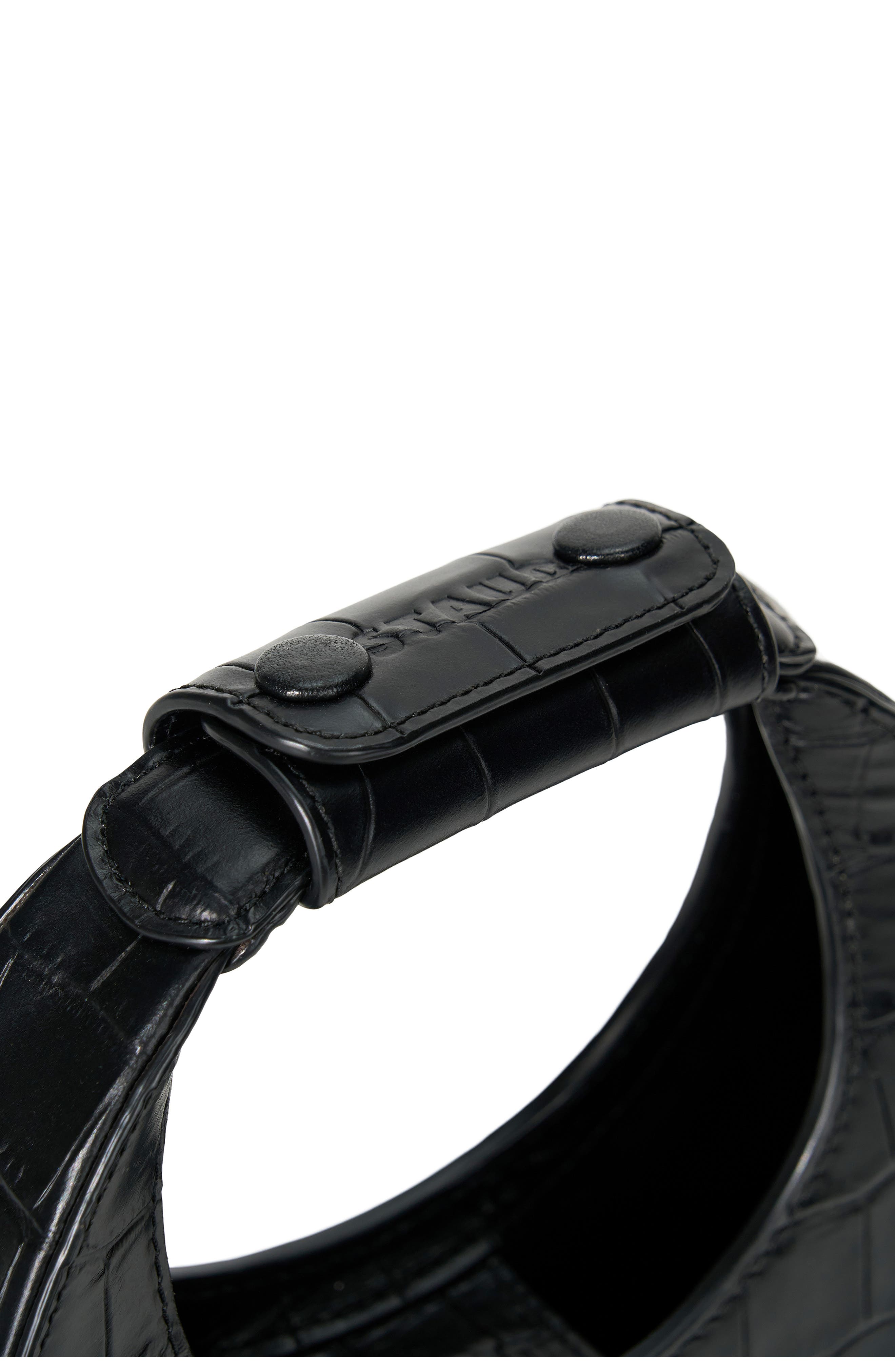 STAUD Good Night Moon Croc Embossed Leather Top Handle Bag, Alternate, color, Black Croco