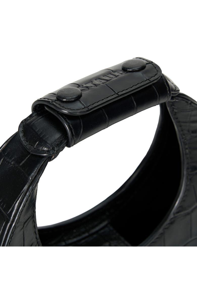 STAUD Good Night Moon Croc Embossed Leather Top Handle Bag, Alternate, color, Black Croco