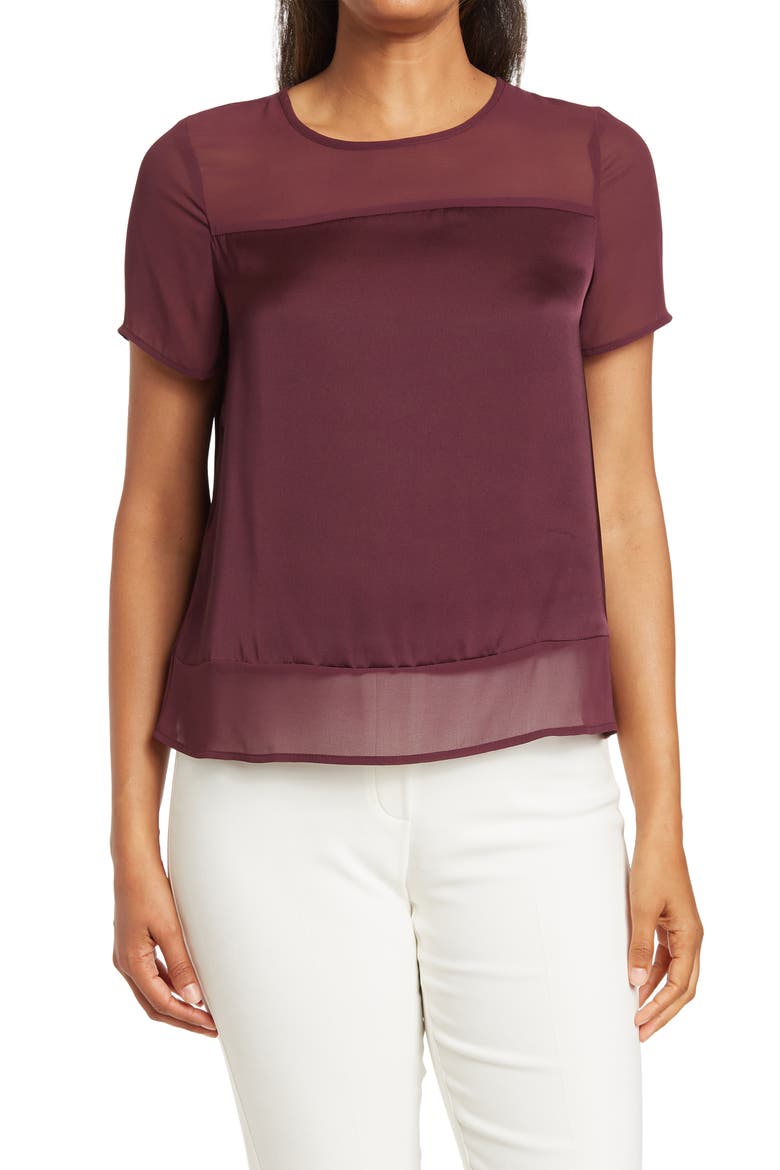 Satin Chiffon Tee, Main, color, RICH BERRY