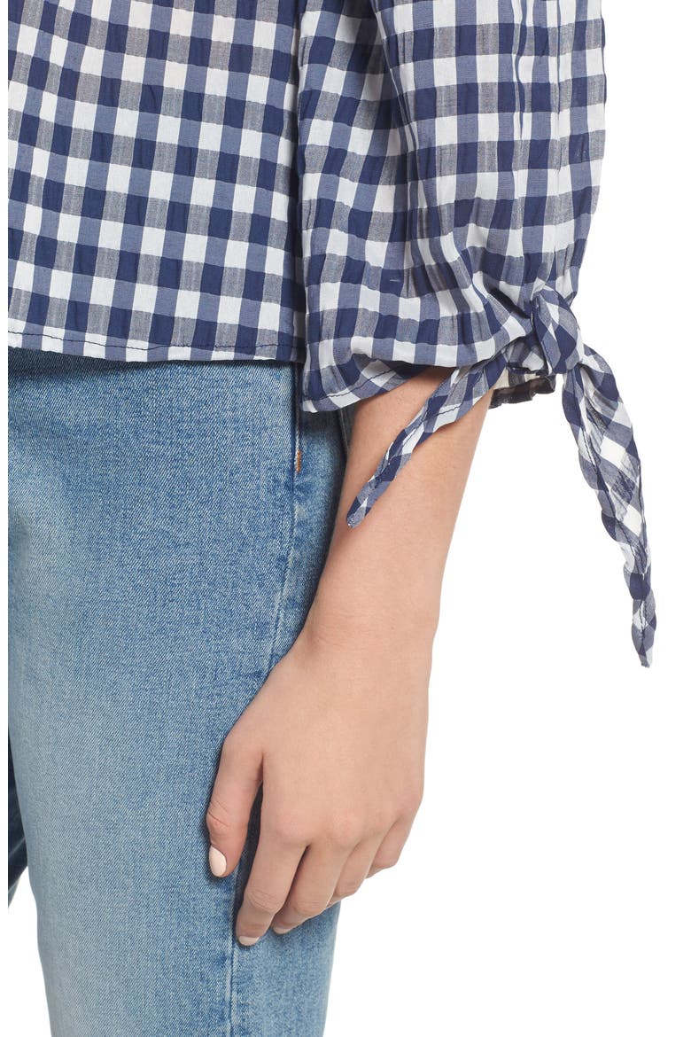 Pina Gingham Off the Shoulder Top, Alternate, color, NAVY GINGHAM