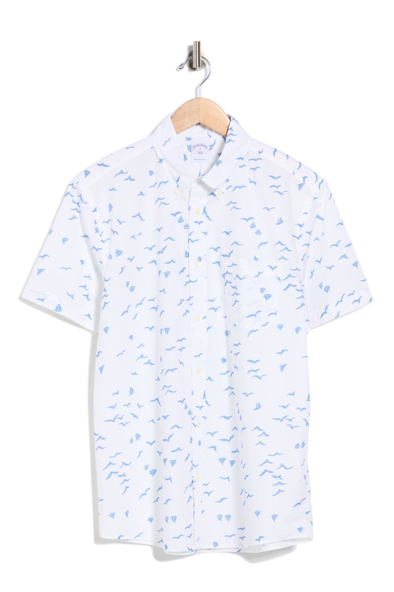 Sport Fit Short Sleeve Cotton Button-Up Shirt, Alternate, color, WHITE BLUE