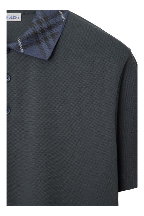 Shop Burberry Check Collar Cotton Polo Shirt In Magnet