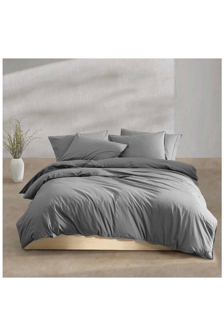 Washed Percale Duvet & Shams Set, Alternate, color, GREY