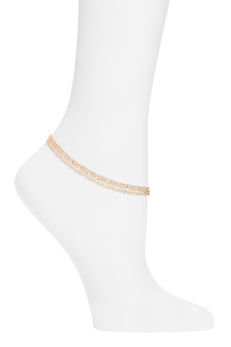 Three-Row Delicate Chain Anklet, Main, color, GOLD