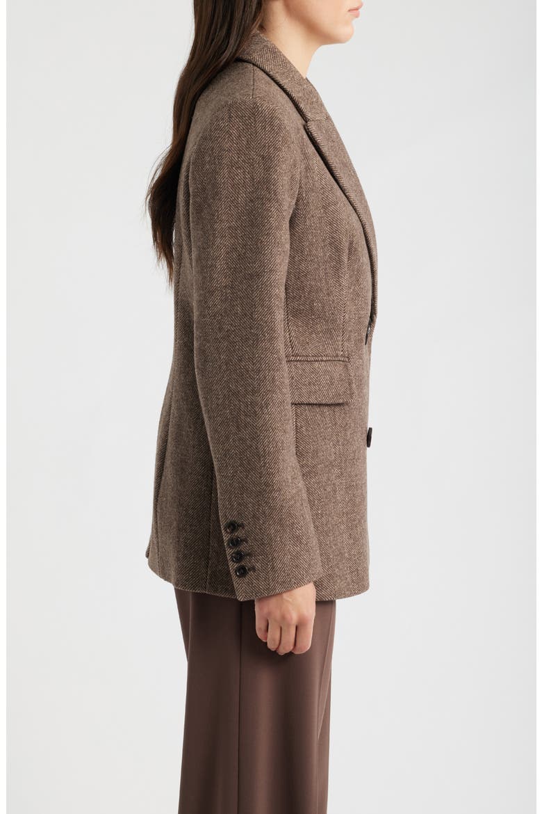 Herringbone Wool Double Breasted Coat, Alternate, color, CHOCOLATE