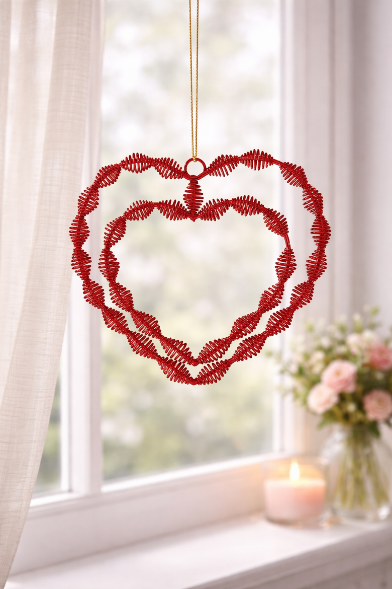 Red Twisted Double Hearts Valentine's Day Collectible Wall Hanging Ornament 4" x 5", Alternate, color, Red