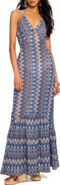 Ramy Brook Delilah Metallic Semisheer Halter Cover-Up Maxi Dress