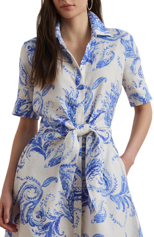 Ralph Lauren Womens Paisley Tie Front Linen Shirtdress 0ps 22w