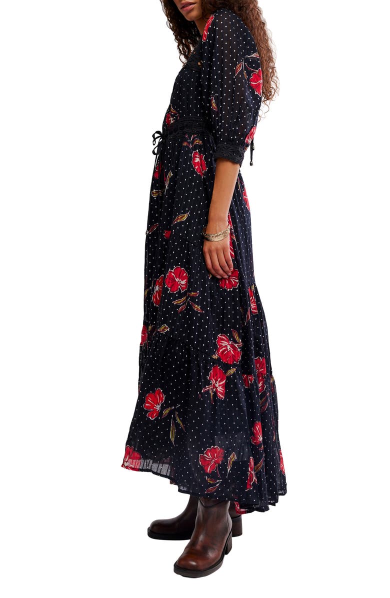Free People Morning Meadows Floral Lace Trim Maxi Dress, Alternate, color, Red Pop Combo