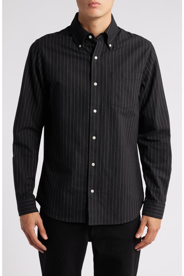Stripe Button-Down Shirt, Main, color, BLACK