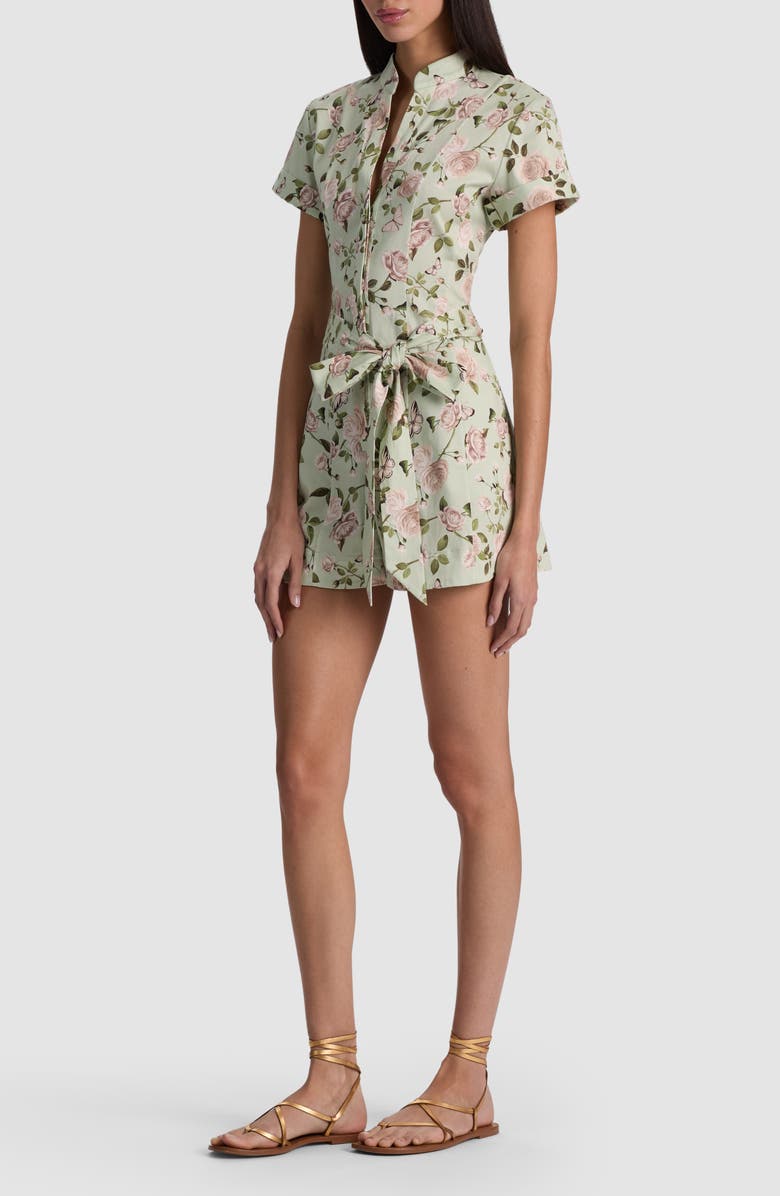 Alice + Olivia Lucy Floral Belted Romper, Alternate, color, Garden Gossip Light Sage