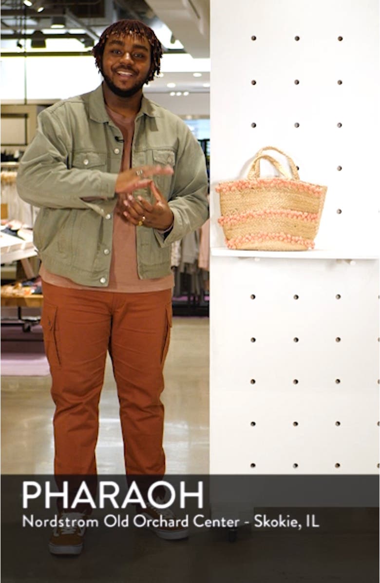 Aubrey Small Pompom Jute Tote, sales video thumbnail