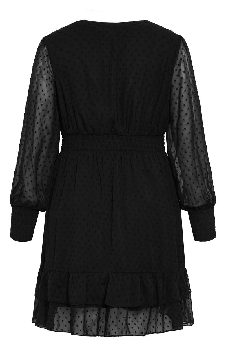 City Chic Lea Clip Dot Lace Trim Long Sleeve Dress, Alternate, color, 