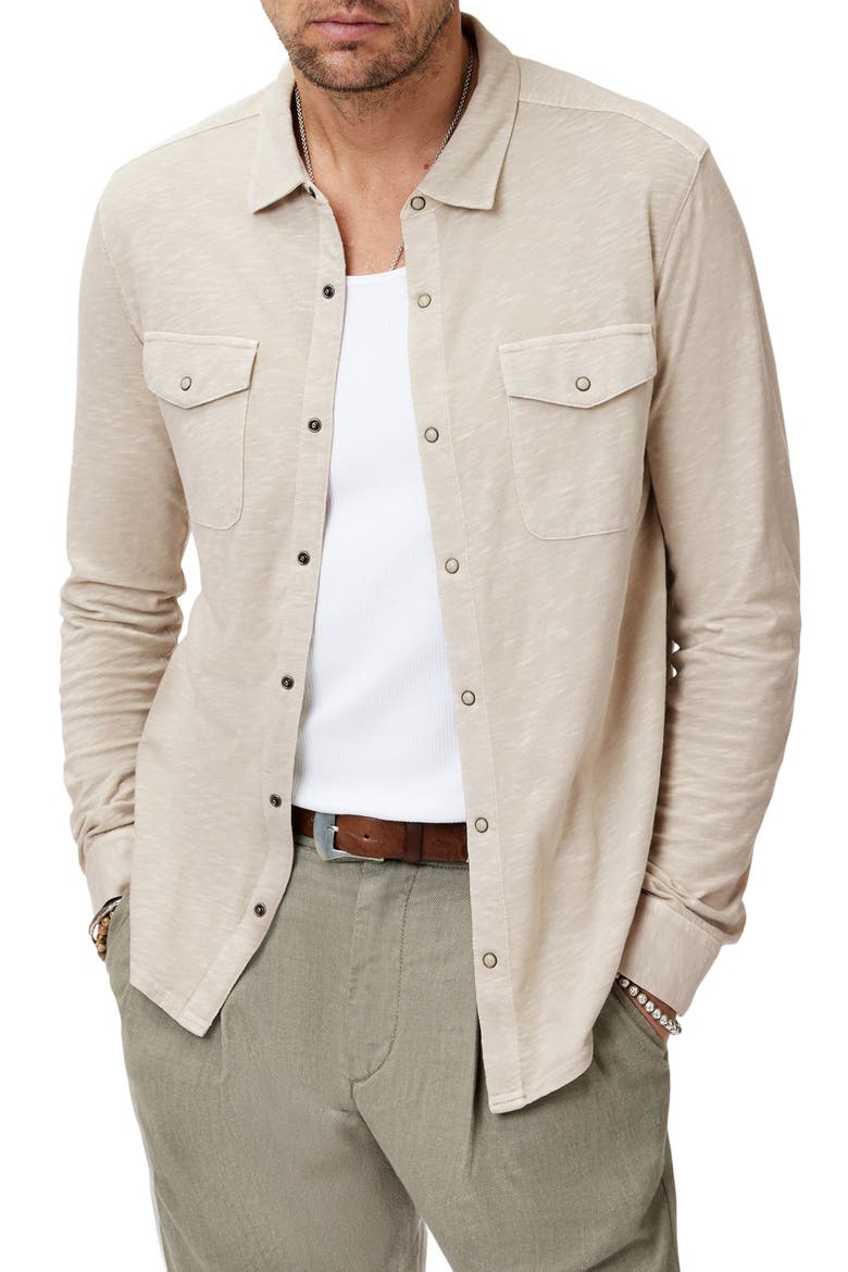 Avron Slub Organic Cotton Knit Snap-Up Western Shirt, Main, color, ALMOND