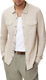 John Varvatos Avron Slub Organic Cotton Knit Snap-Up Western Shirt