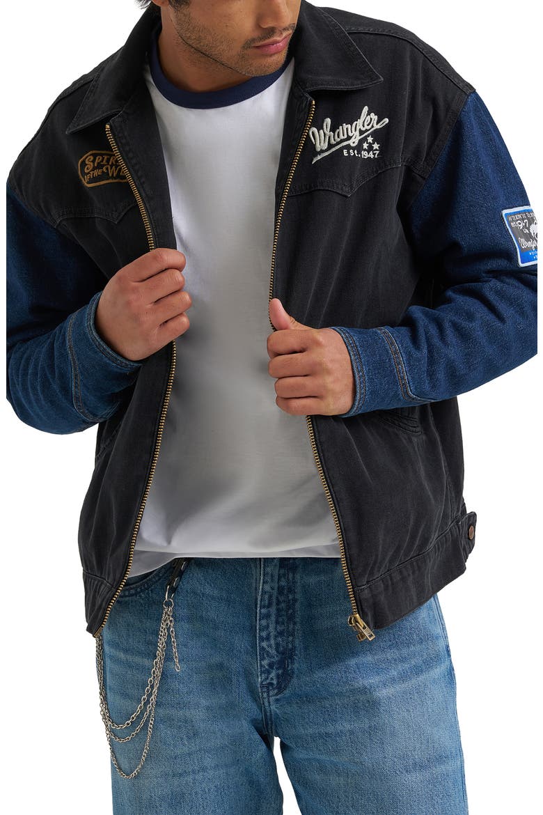 Colorblock Denim Jacket, Main, color, BLACK MORNING WASH