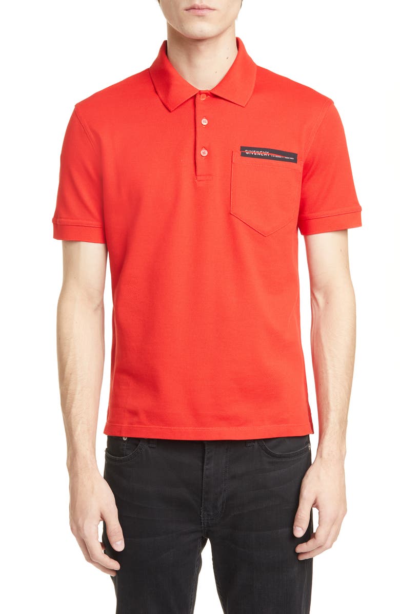 Givenchy Address Tape Short Sleeve Piqué Polo, Main, color,