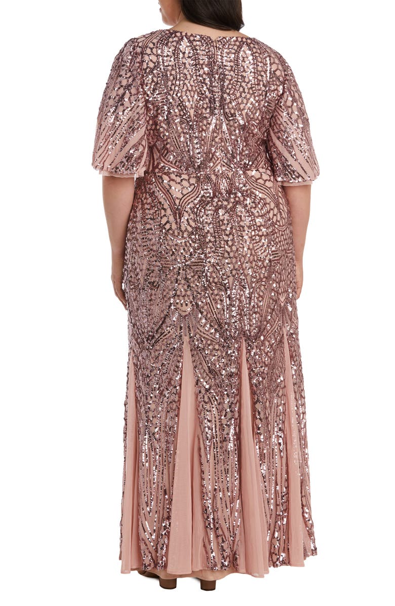 Nightway Elbow Sleeve Sequin Gown, Alternate, color, 