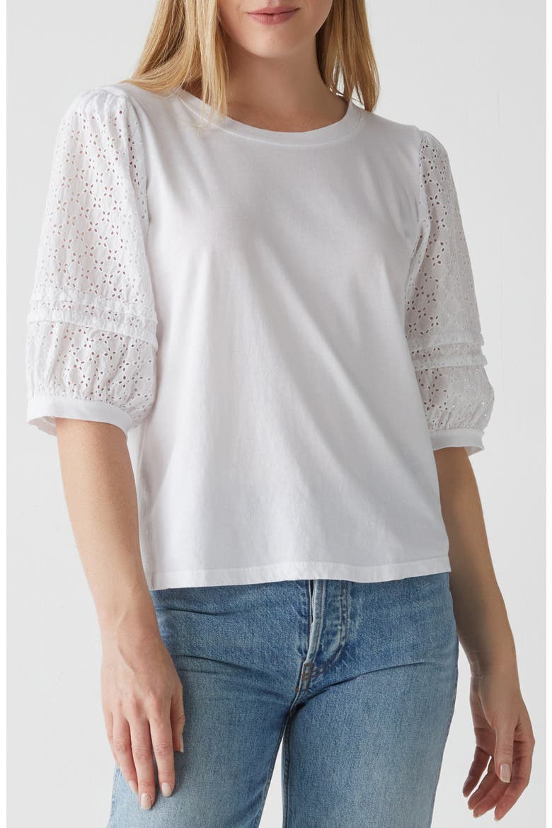 Maisie Eyelet Sleeve Cotton & Modal Top, Main, color, WHITE