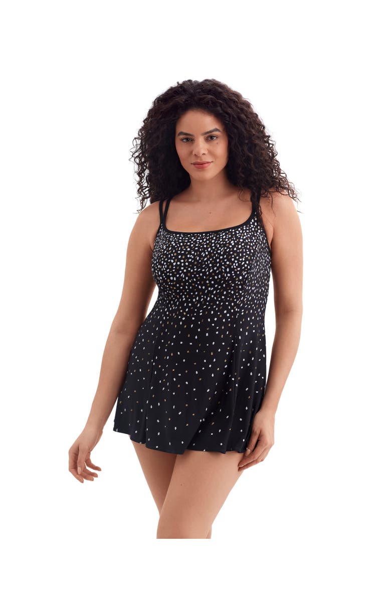 Longitude Princess Seam Long Torso Swim Dress, Main, color, Falling Brush