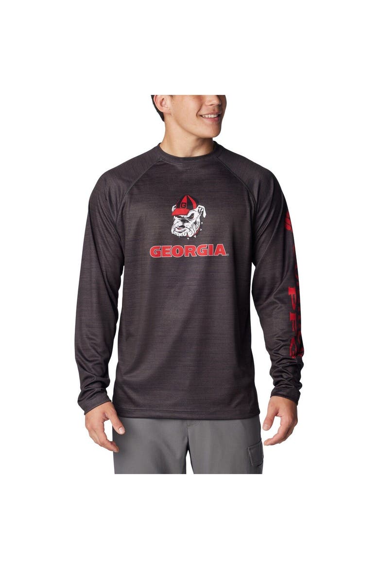 Men's Columbia  Heather Charcoal Georgia Bulldogs PFG Terminal Tackle Omni-Shade Raglan Long Sleeve T-Shirt, Main, color, Heather Charcoal