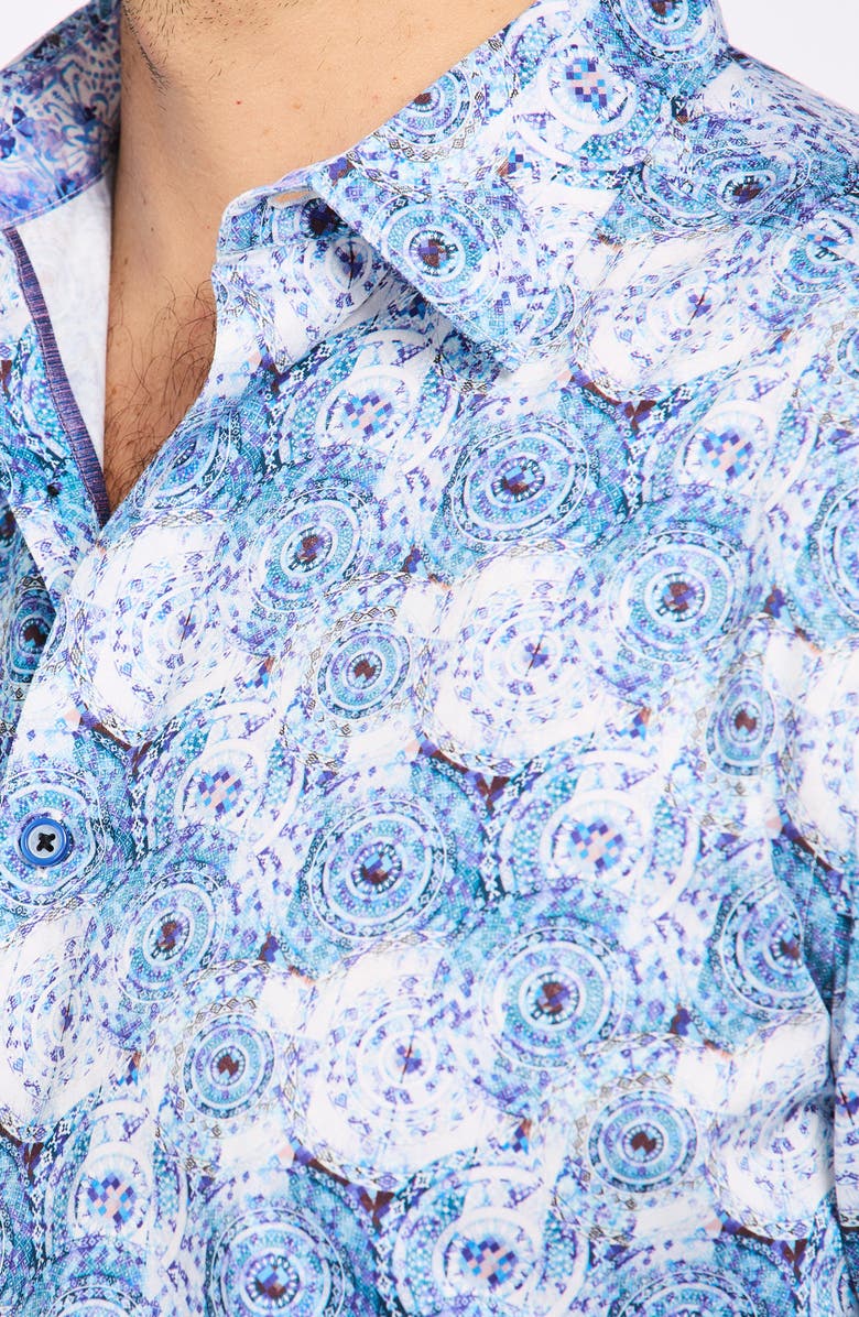 Robert Graham Ripon Cotton Button-Up Shirt, Alternate, color, Blue