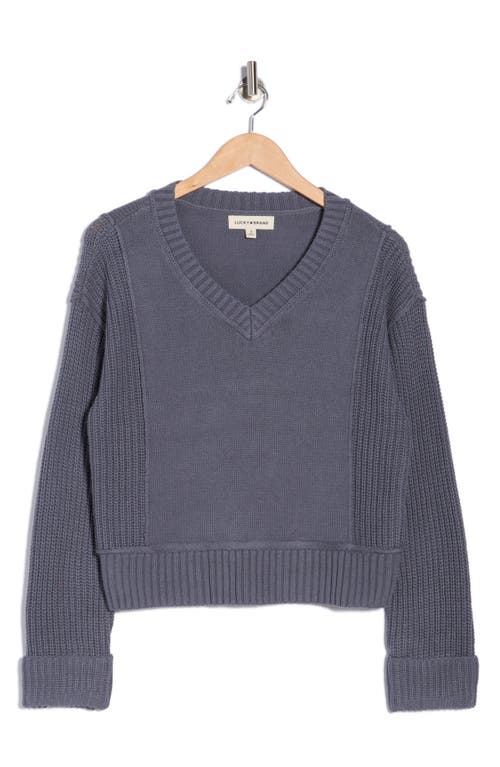 Lucky Brand Textured V-neck Sweater In Gray