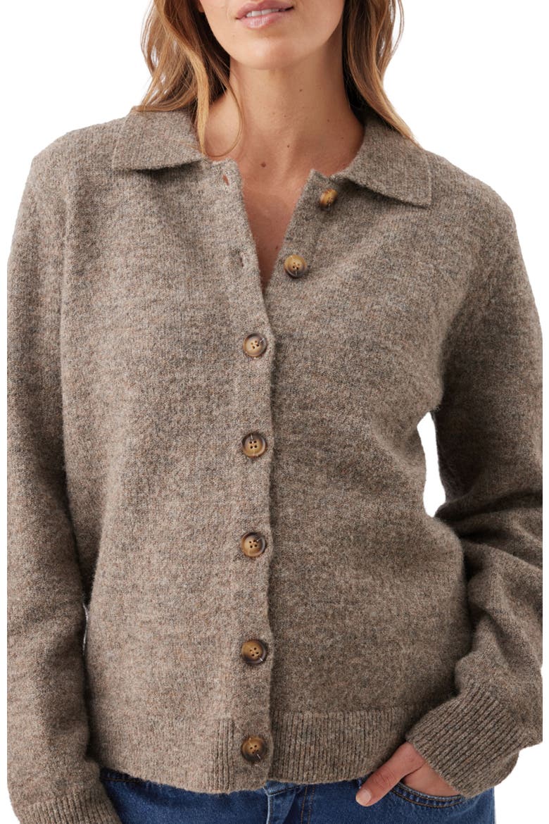 Brodie Collared Button Down Maternity Sweater Cardigan, Main, color, Truffle