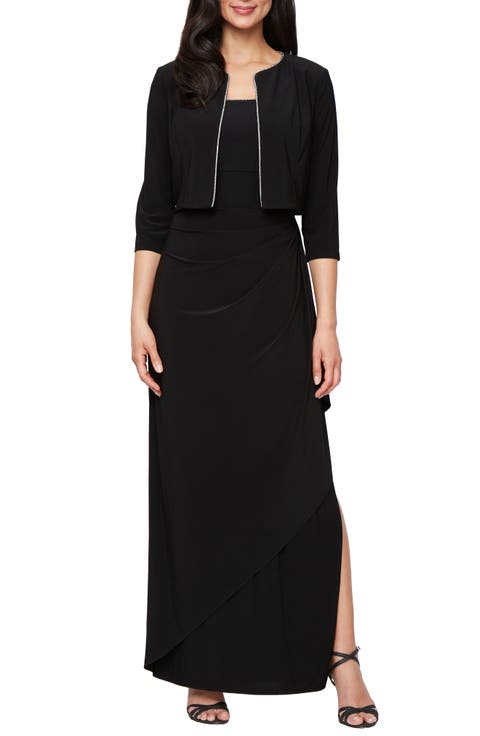 Alex Evenings Empire Waist Matte Jersey Gown with Jacket (Petite)