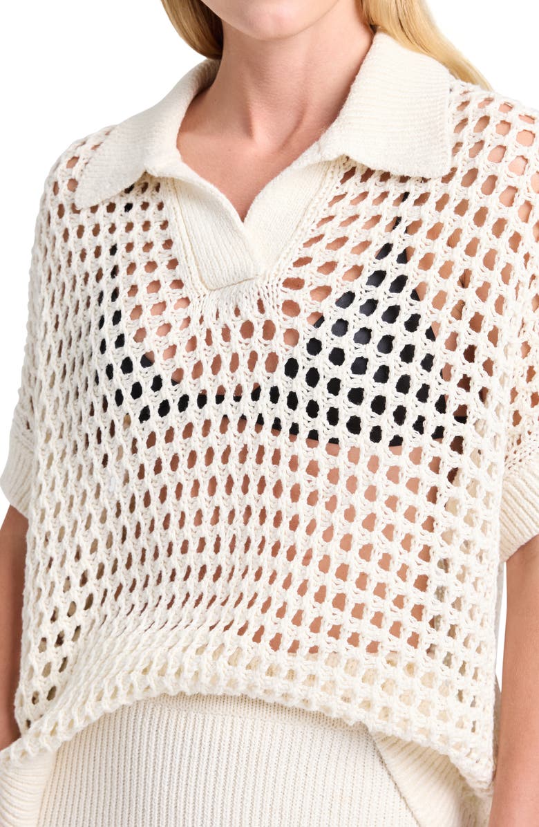 TWP Oversize Open Knit Linen & Silk Polo, Alternate, color, Ivory